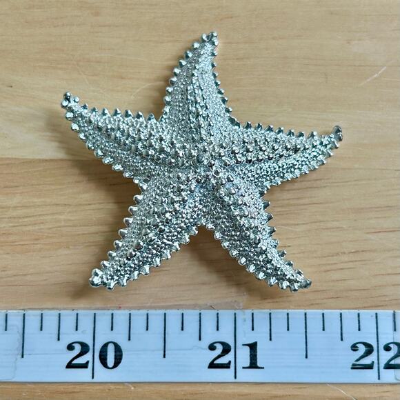Starfish Silver Tone Textured Brooch - Picture 4 of 4